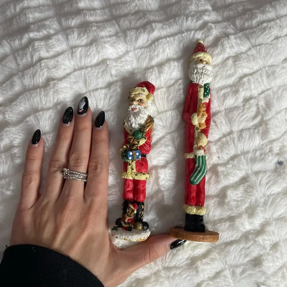 SET OF 2 Wooden Carved Painted Santa Holiday Christmas Figurines Decor Small